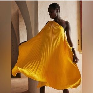 Yellow one shoulder banana republic midi dress